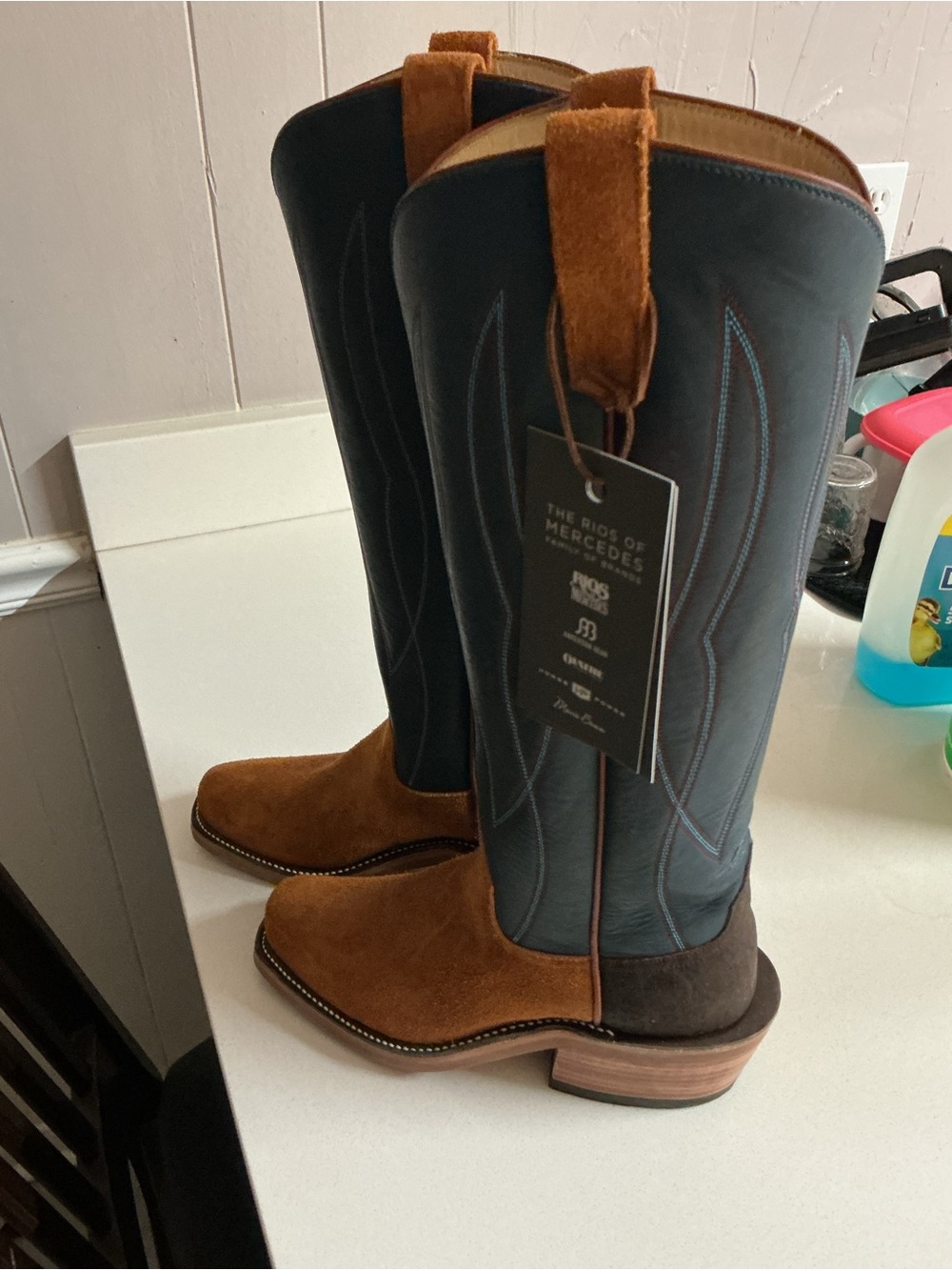 Rios of Mercedes Brown Suede Foot and Black Shaft Western Boots